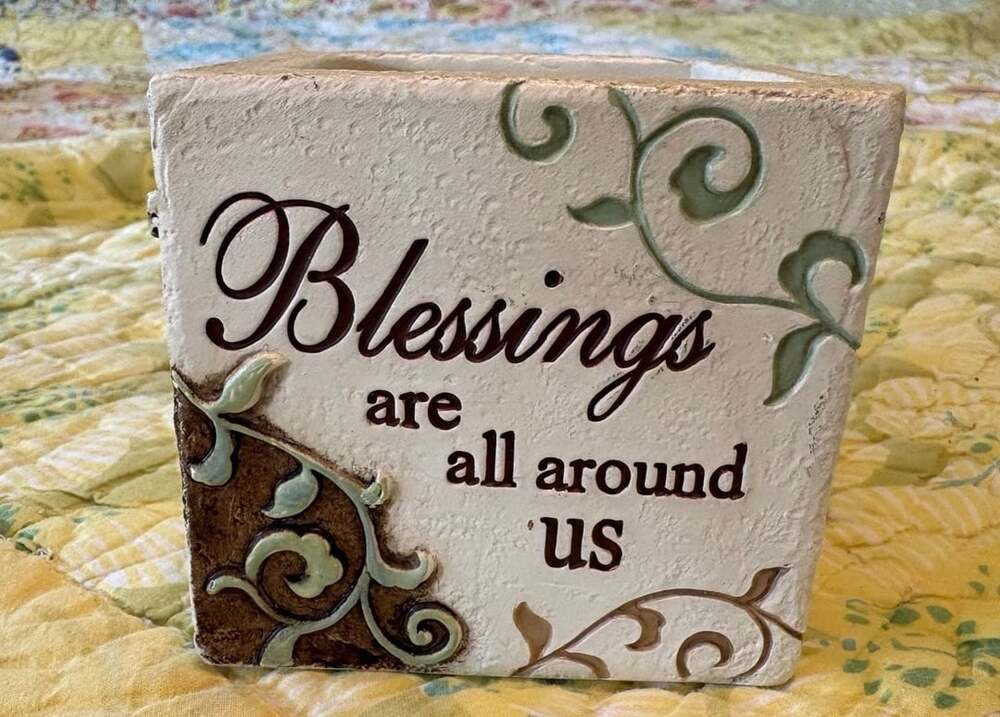 EUC Ganz Blessings Are All Around Us Square Resin and Glass Decorative Candle Ho